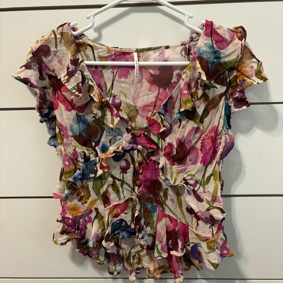 Anthropologie Flutter-Sleeve V-Neck Blouse - Picture 2 of 6